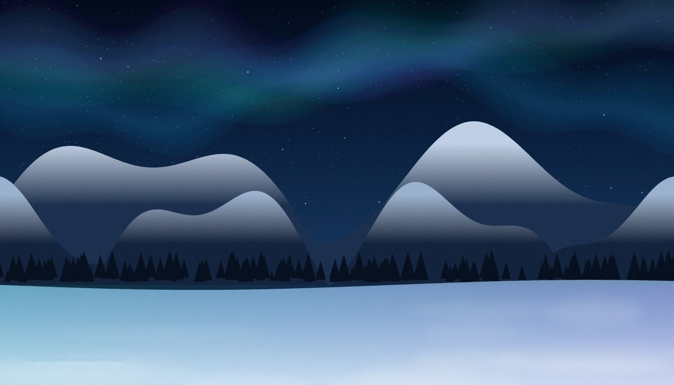Snowy mountains under an aurora with a stand-in corner watermark, watermark removed