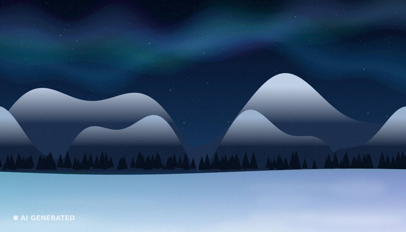 Snowy mountains under an aurora with a stand-in corner watermark, with watermark