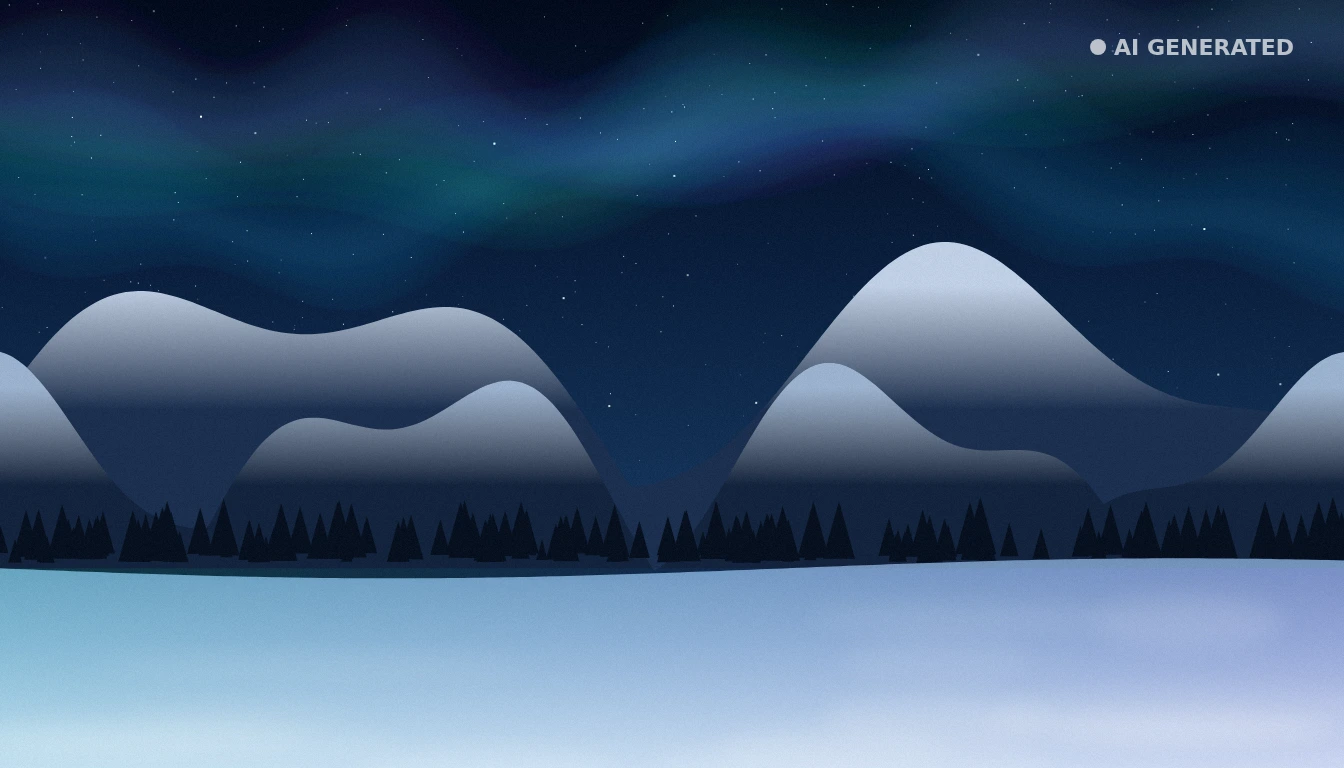 Snowy mountains under an aurora with a stand-in corner watermark, with watermark